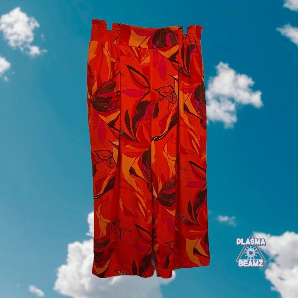 a new day Juicy Orange Tropical Wide Leg Paper Bag Elastic Waist Pants XL